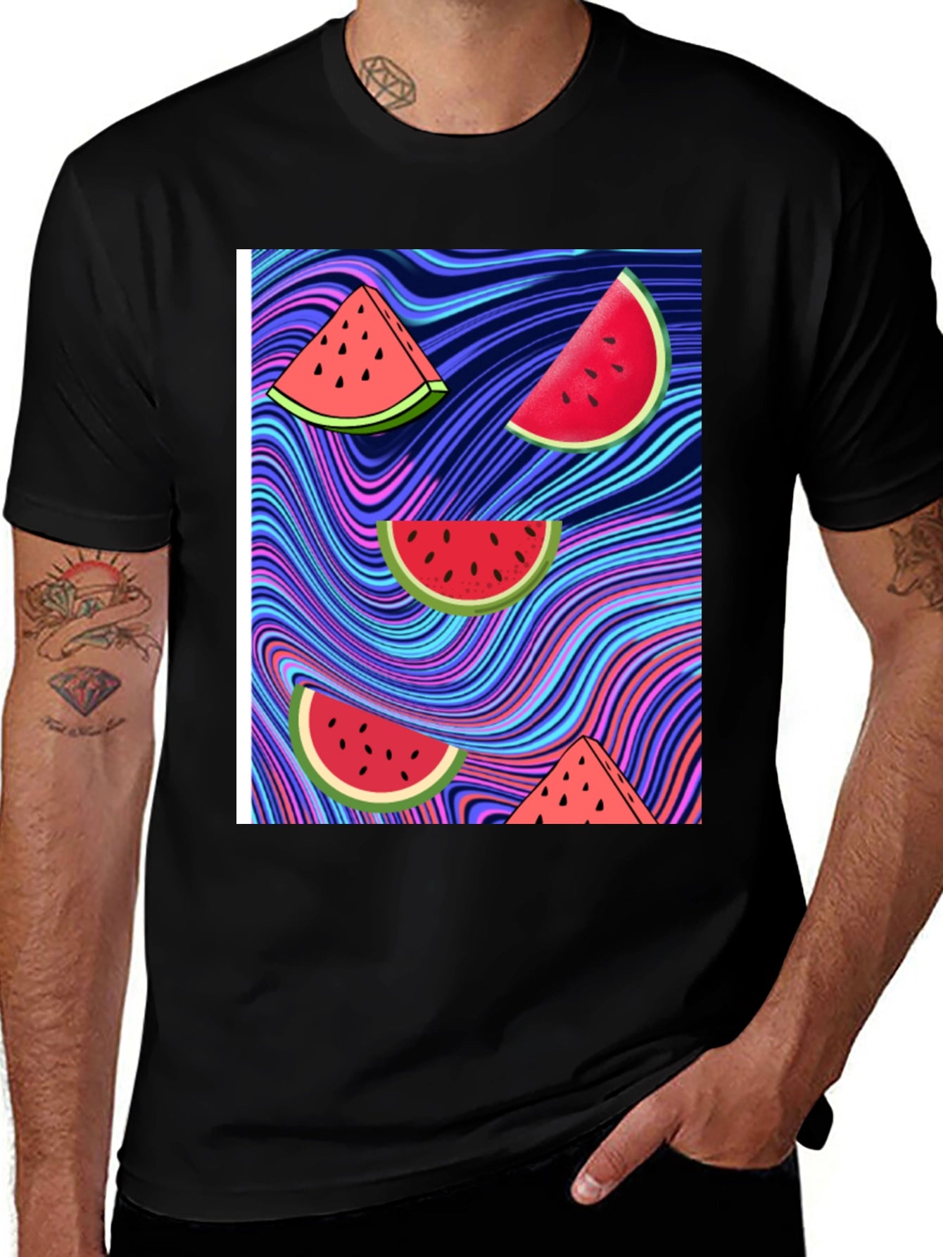 Watermelon Slice Graphic Black T-Shirt