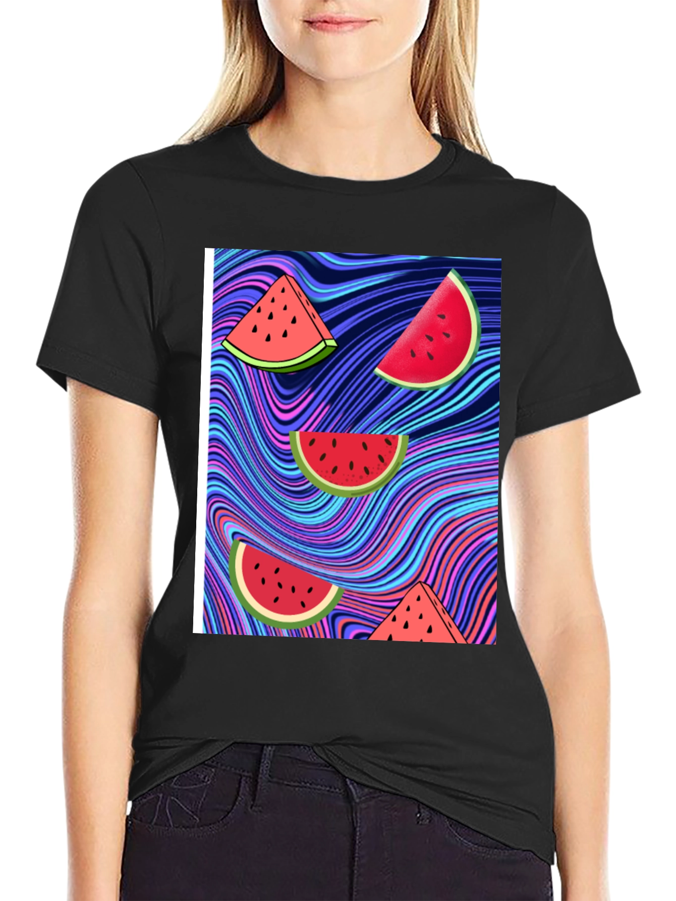 Watermelon Slice Graphic Black T-Shirt