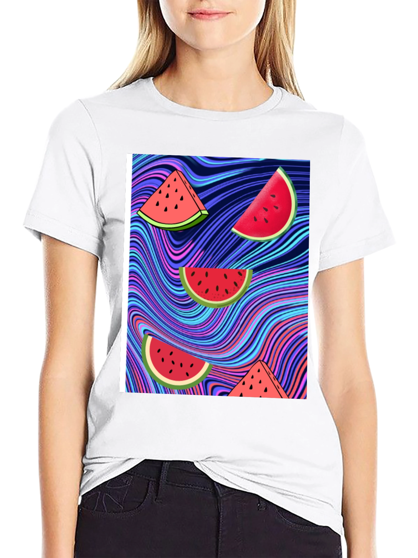 Watermelon Slice Graphic Black T-Shirt