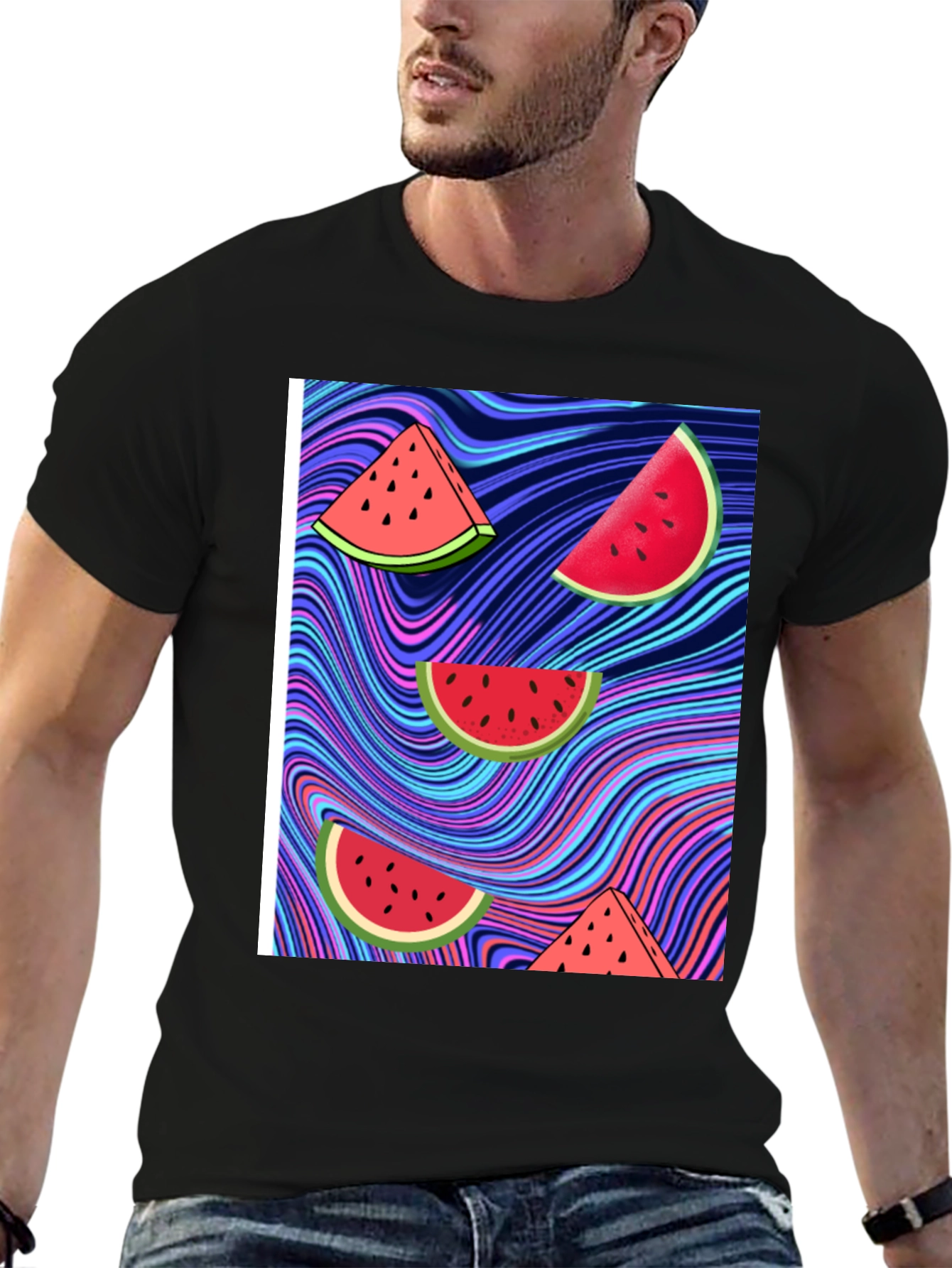Watermelon Slice Graphic Black T-Shirt