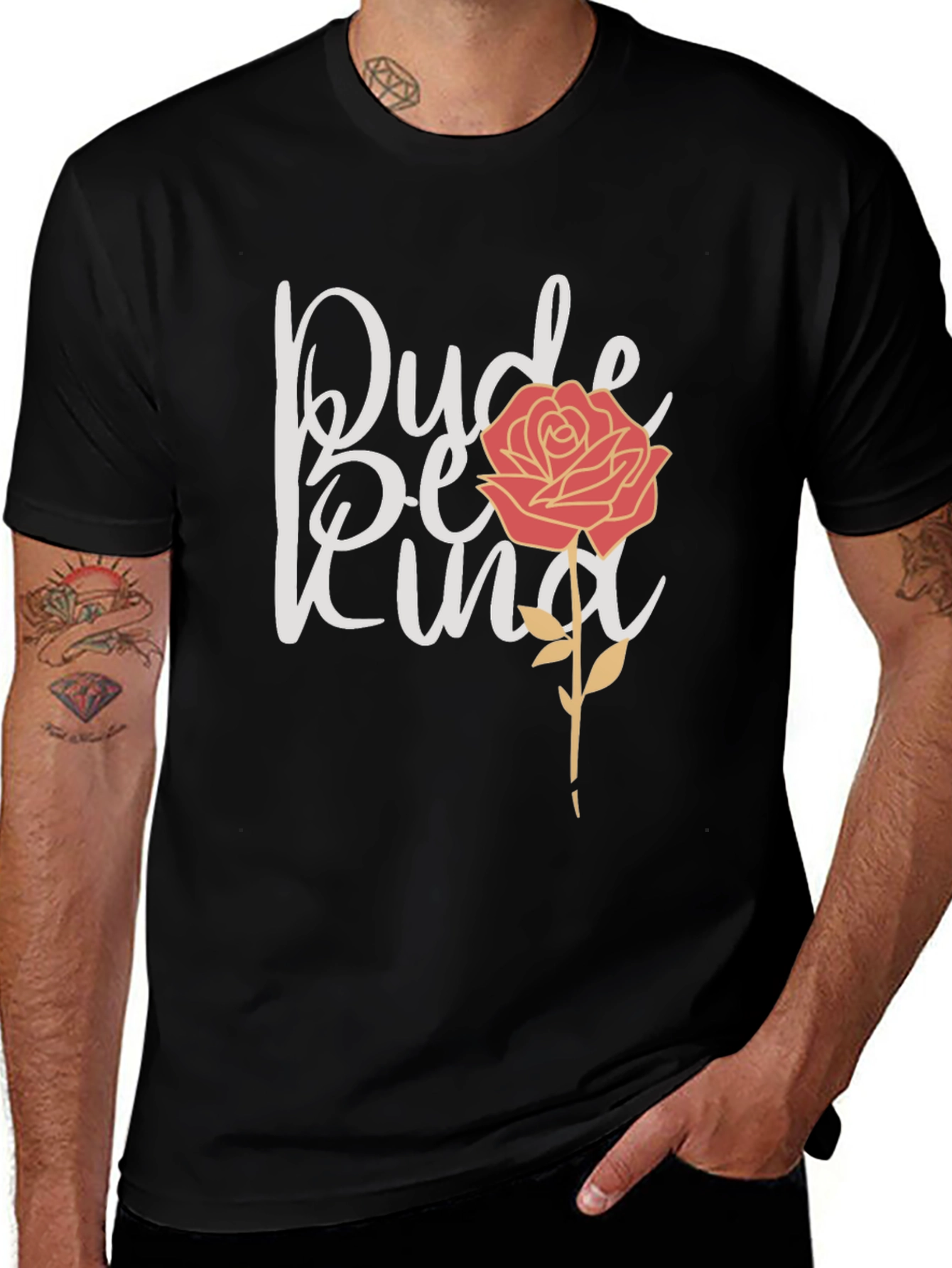 Dude Be Kind Rose Graphic Tee - Black