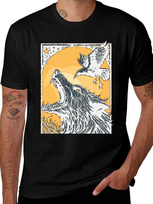 Wolf and Raven Graphic Tee - Black Cotton Blend