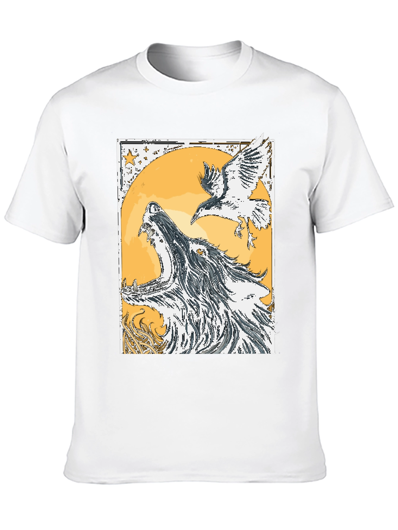 Wolf and Raven Graphic Tee - Black Cotton Blend
