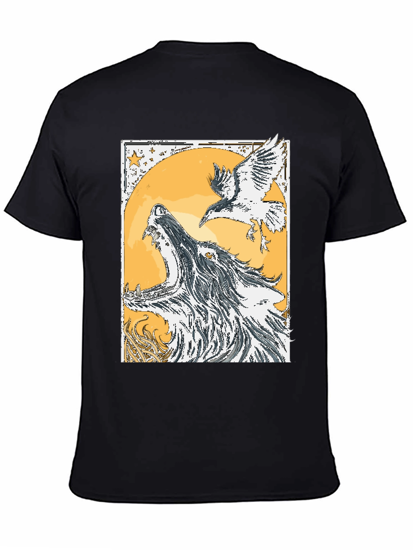 Wolf and Raven Graphic Tee - Black Cotton Blend