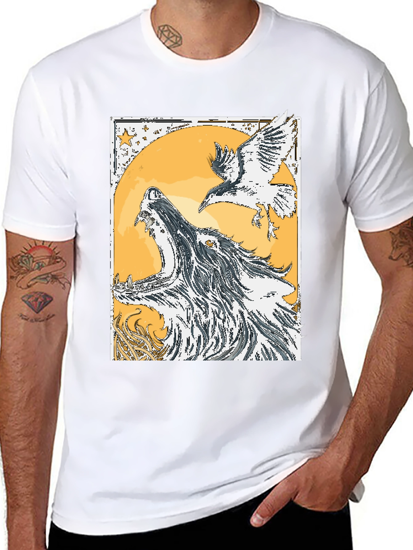 Wolf and Raven Graphic Tee - Black Cotton Blend