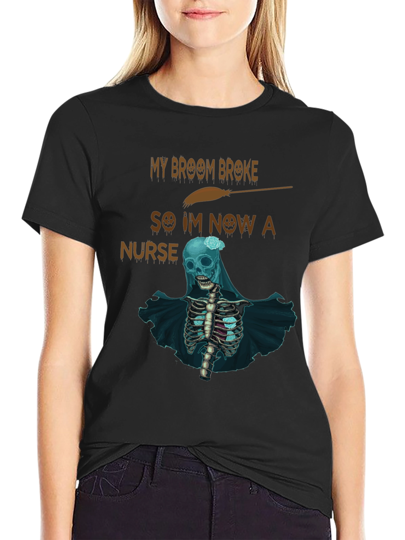My Broom Broke Nurse Skeleton T-Shirt