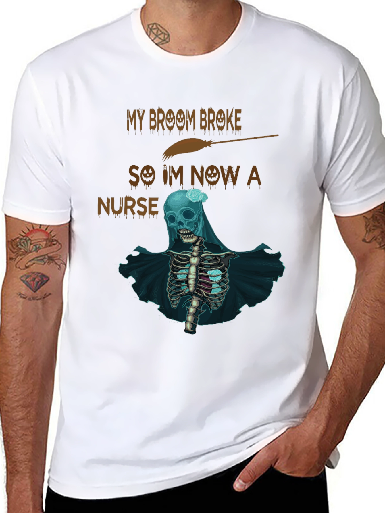 My Broom Broke Nurse Skeleton T-Shirt