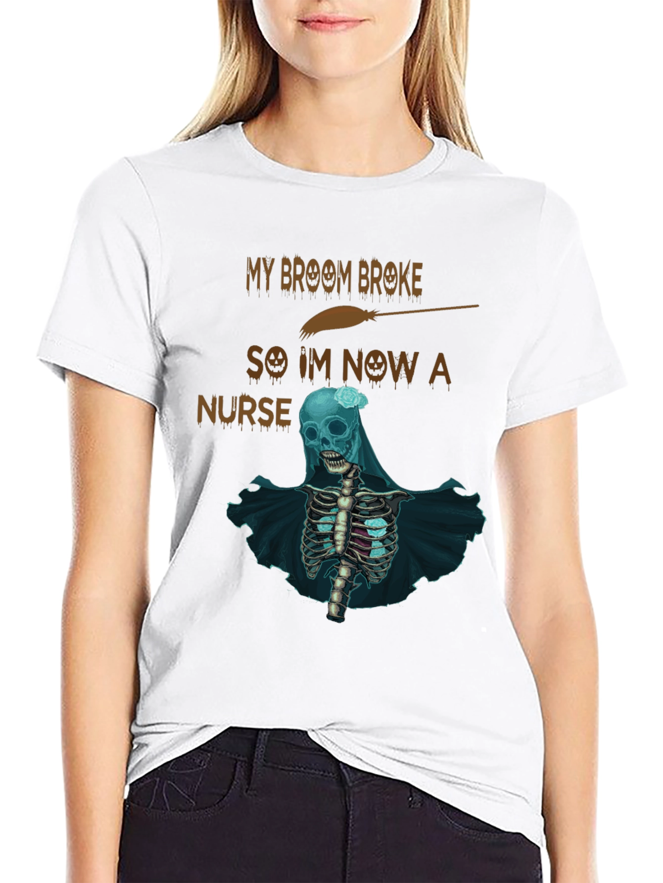My Broom Broke Nurse Skeleton T-Shirt