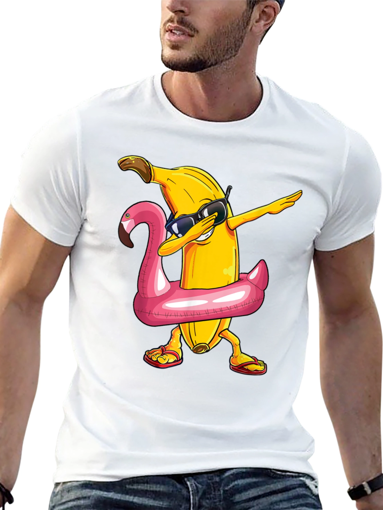 Banana Dabbing in Flamingo Float T-Shirt