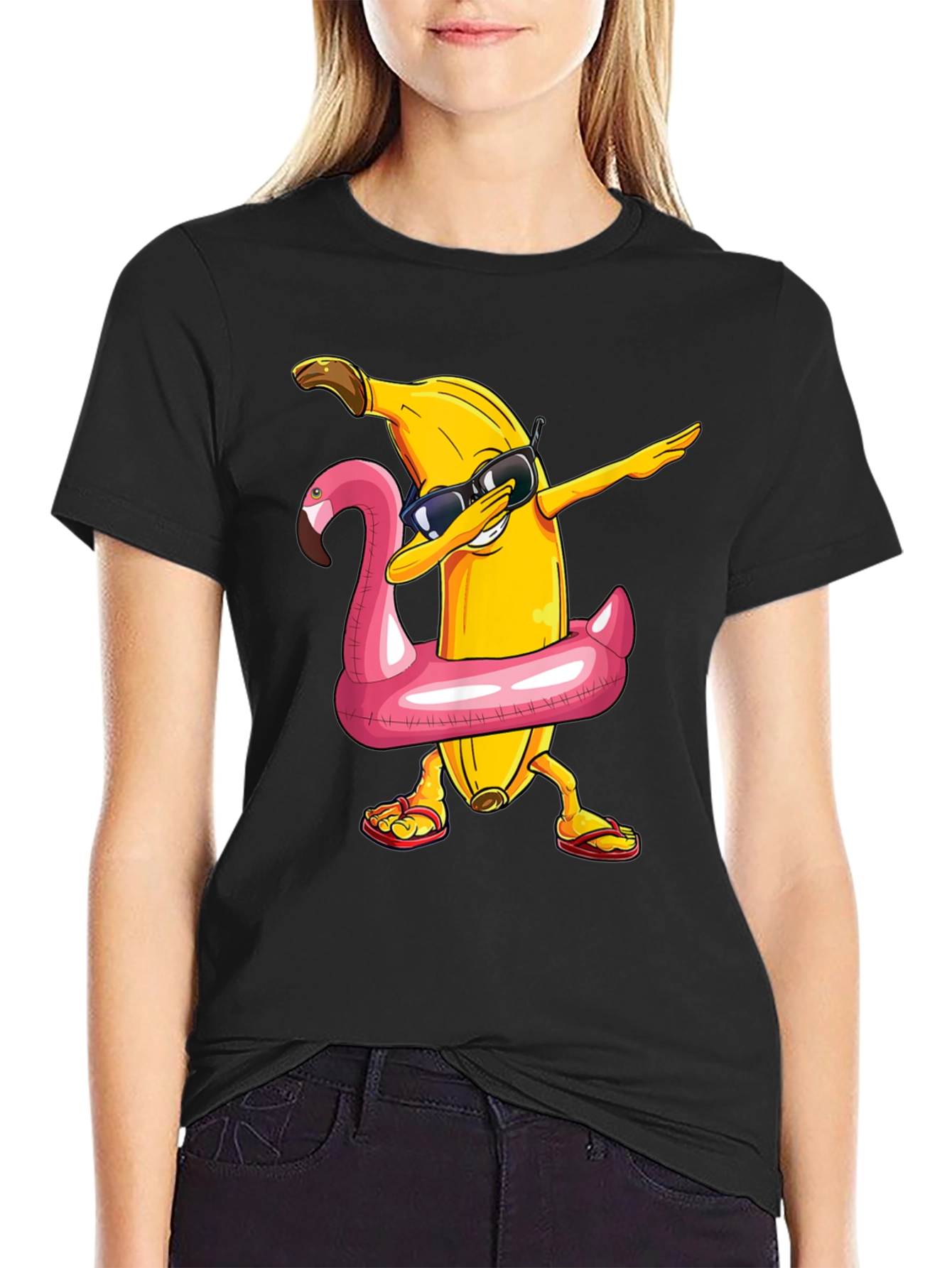 Banana Dabbing in Flamingo Float T-Shirt