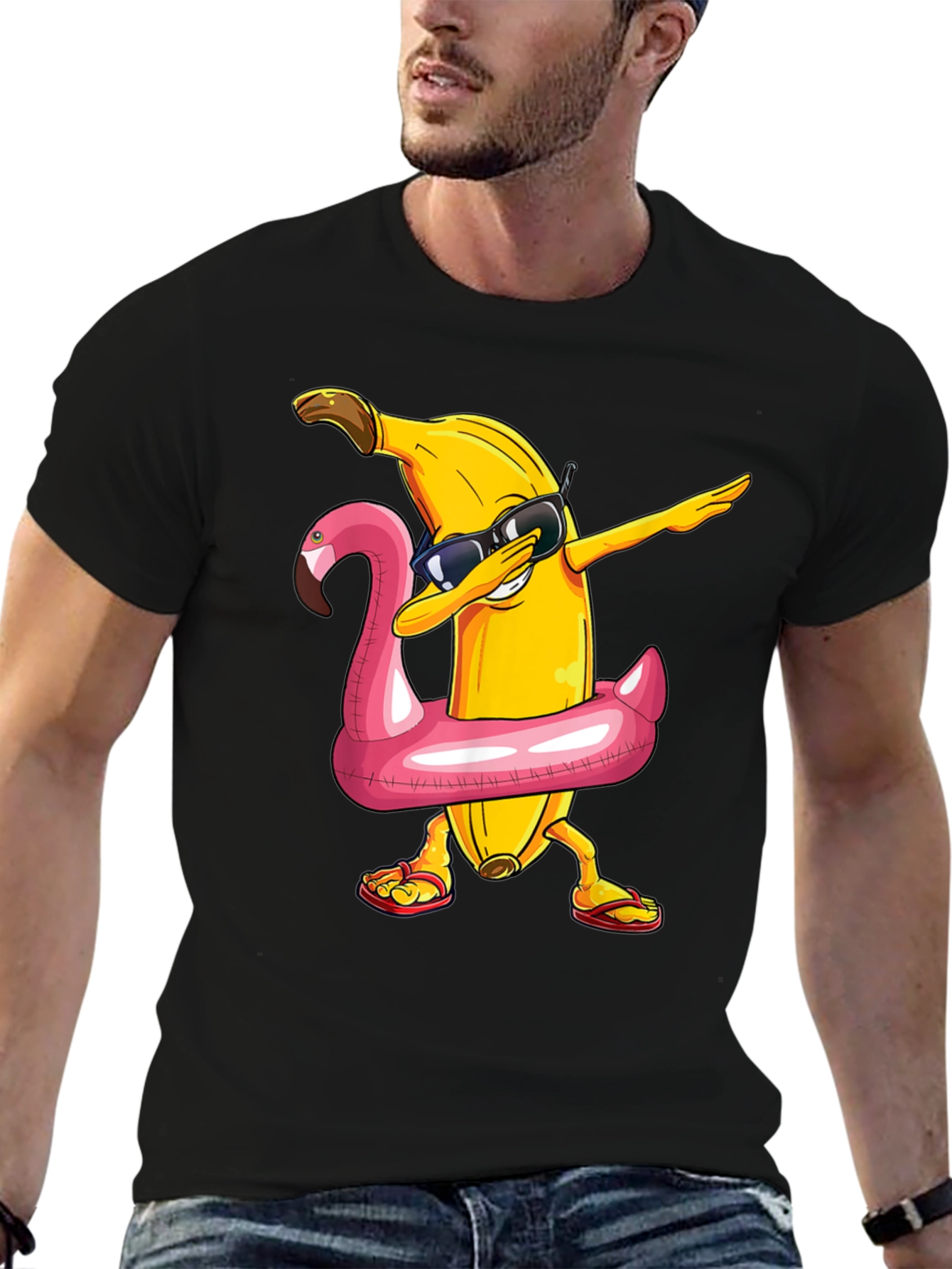 Banana Dabbing in Flamingo Float T-Shirt