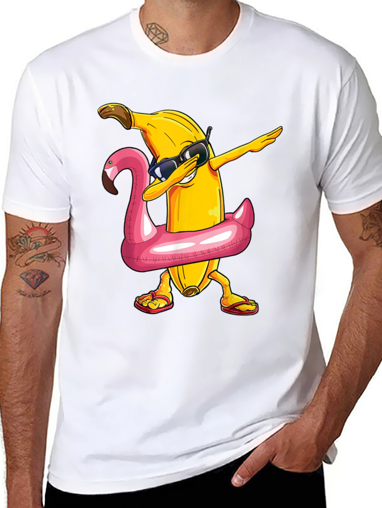 Banana Dabbing in Flamingo Float T-Shirt
