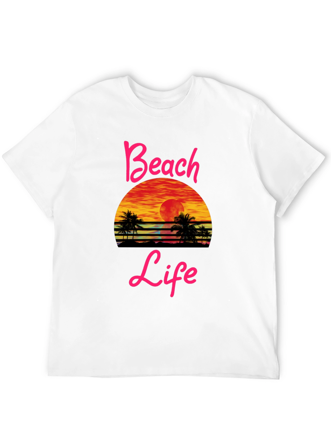 Beach Life Sunset Graphic Tee - Black Cotton T-Shirt