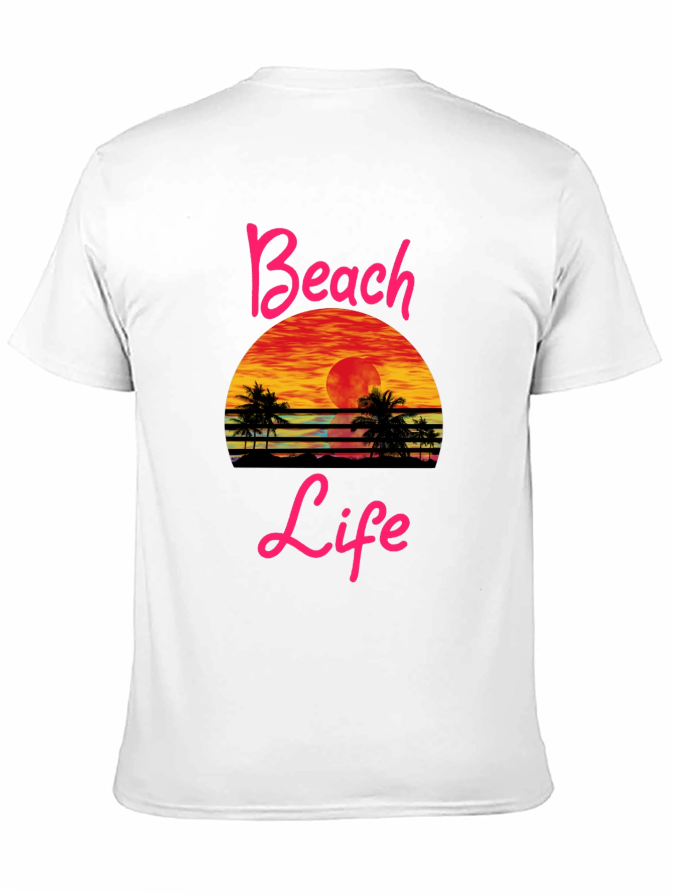 Beach Life Sunset Graphic Tee - Black Cotton T-Shirt