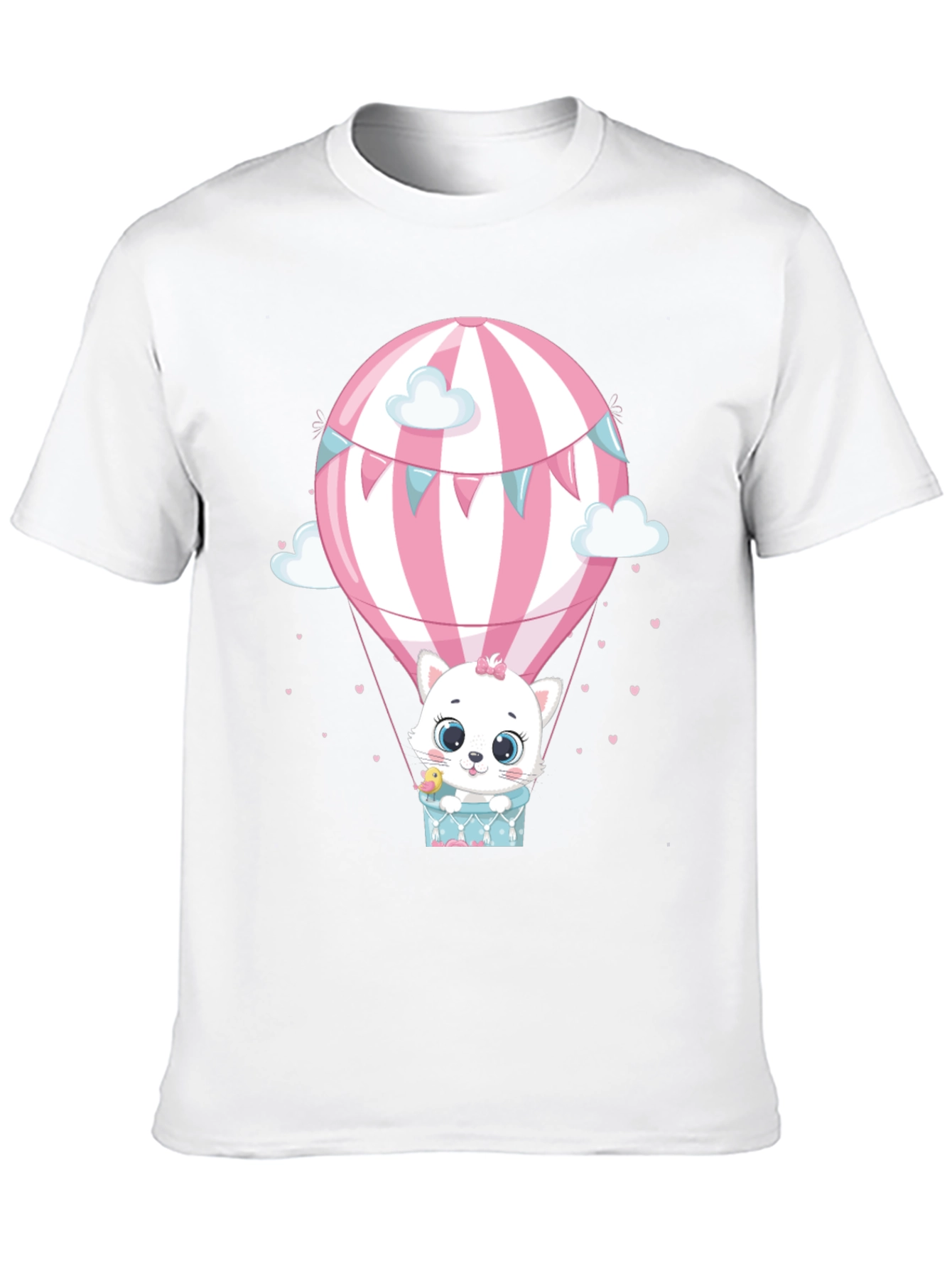 Cute Cat Hot Air Balloon Graphic Tee - Black