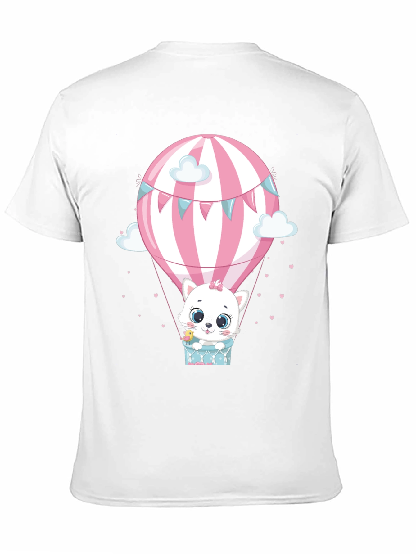 Cute Cat Hot Air Balloon Graphic Tee - Black