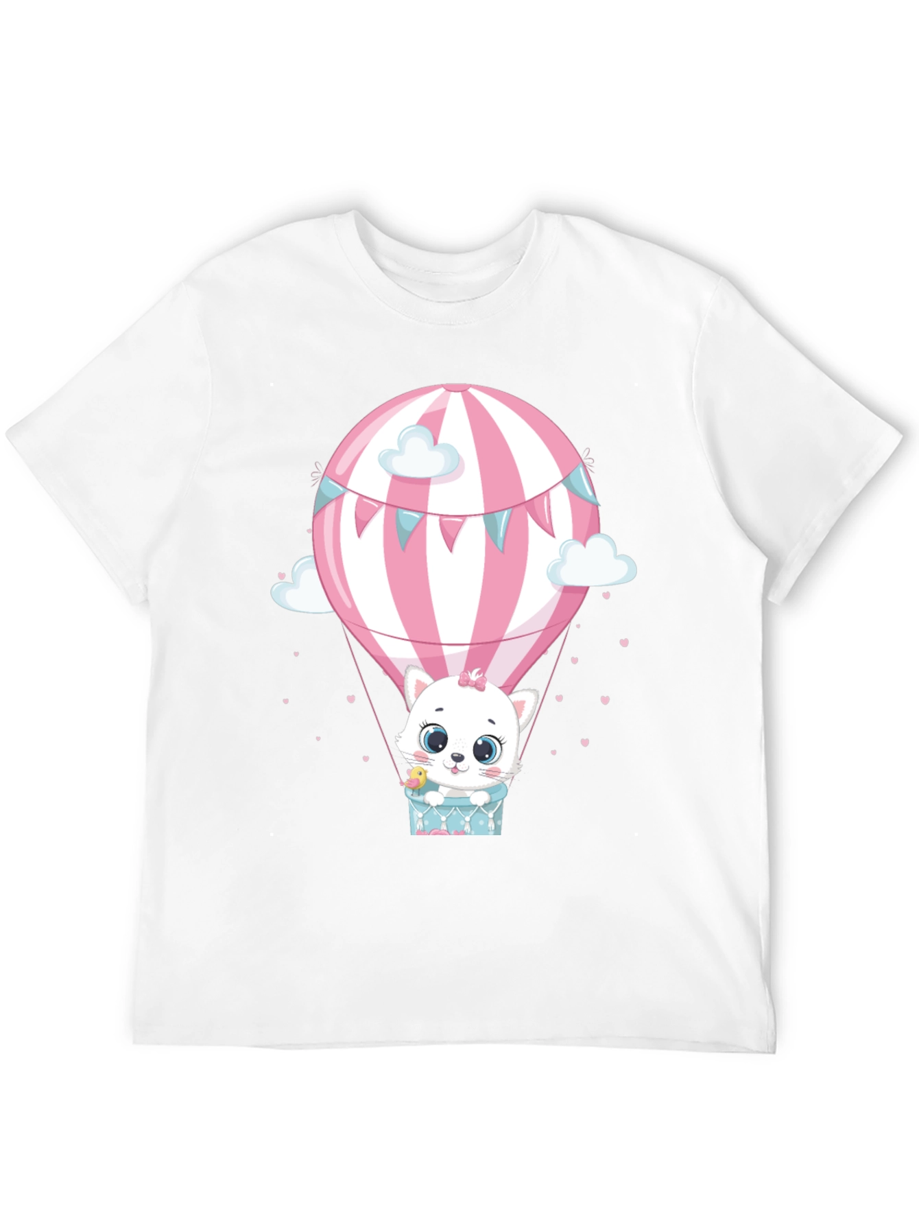 Cute Cat Hot Air Balloon Graphic Tee - Black