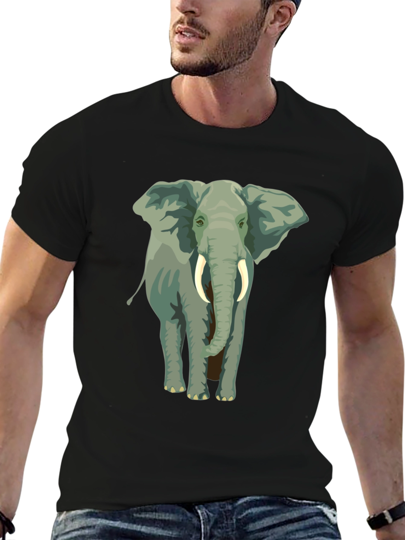 Elephant Graphic Tee - Black Cotton Casual Wear