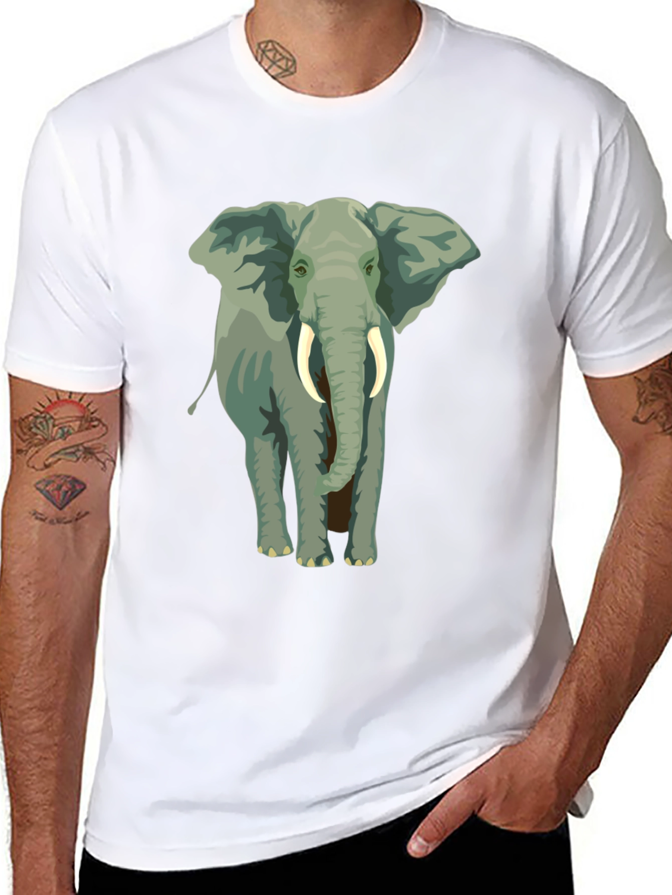 Elephant Graphic Tee - Black Cotton Casual Wear