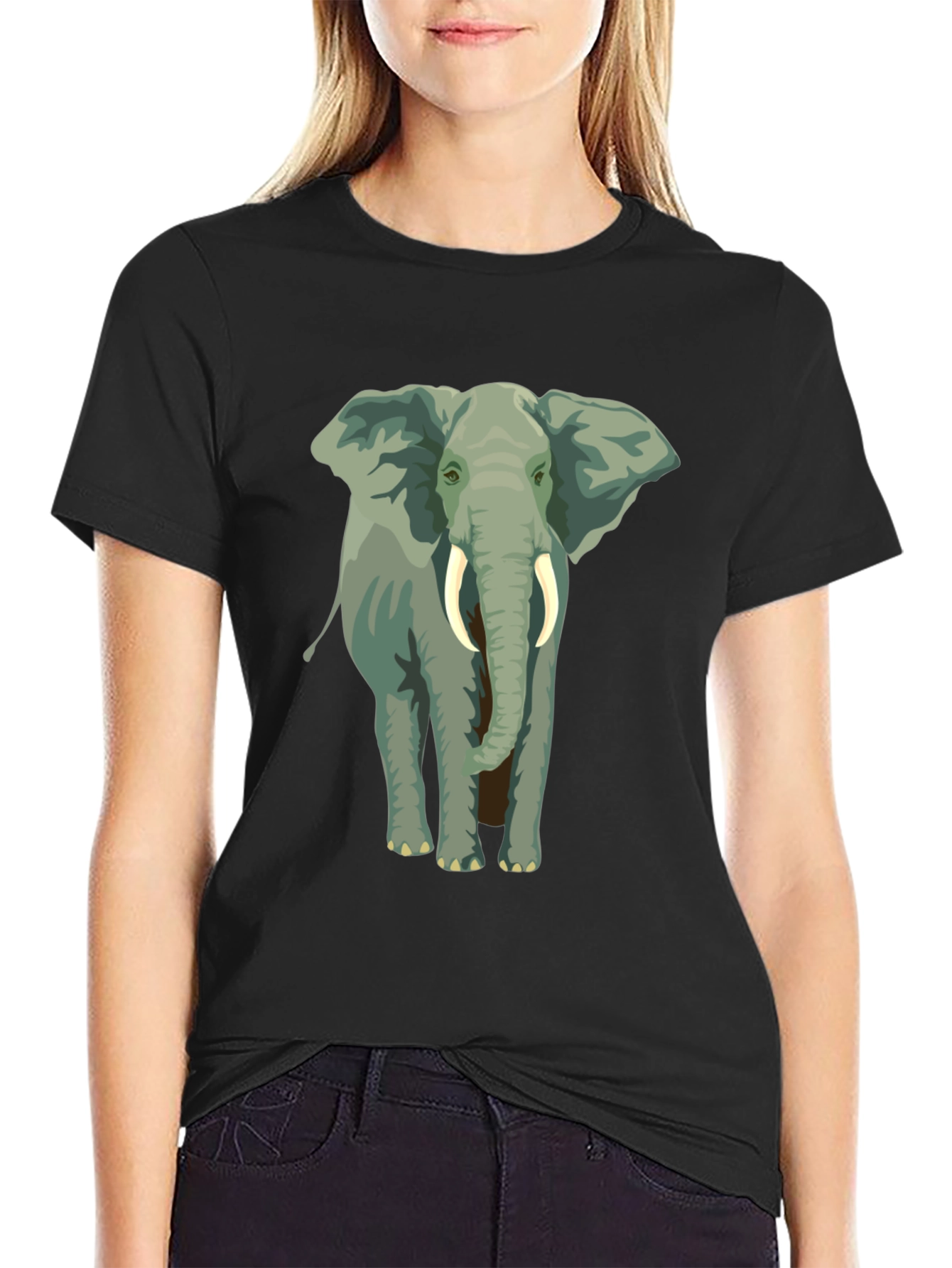 Elephant Graphic Tee - Black Cotton Casual Wear