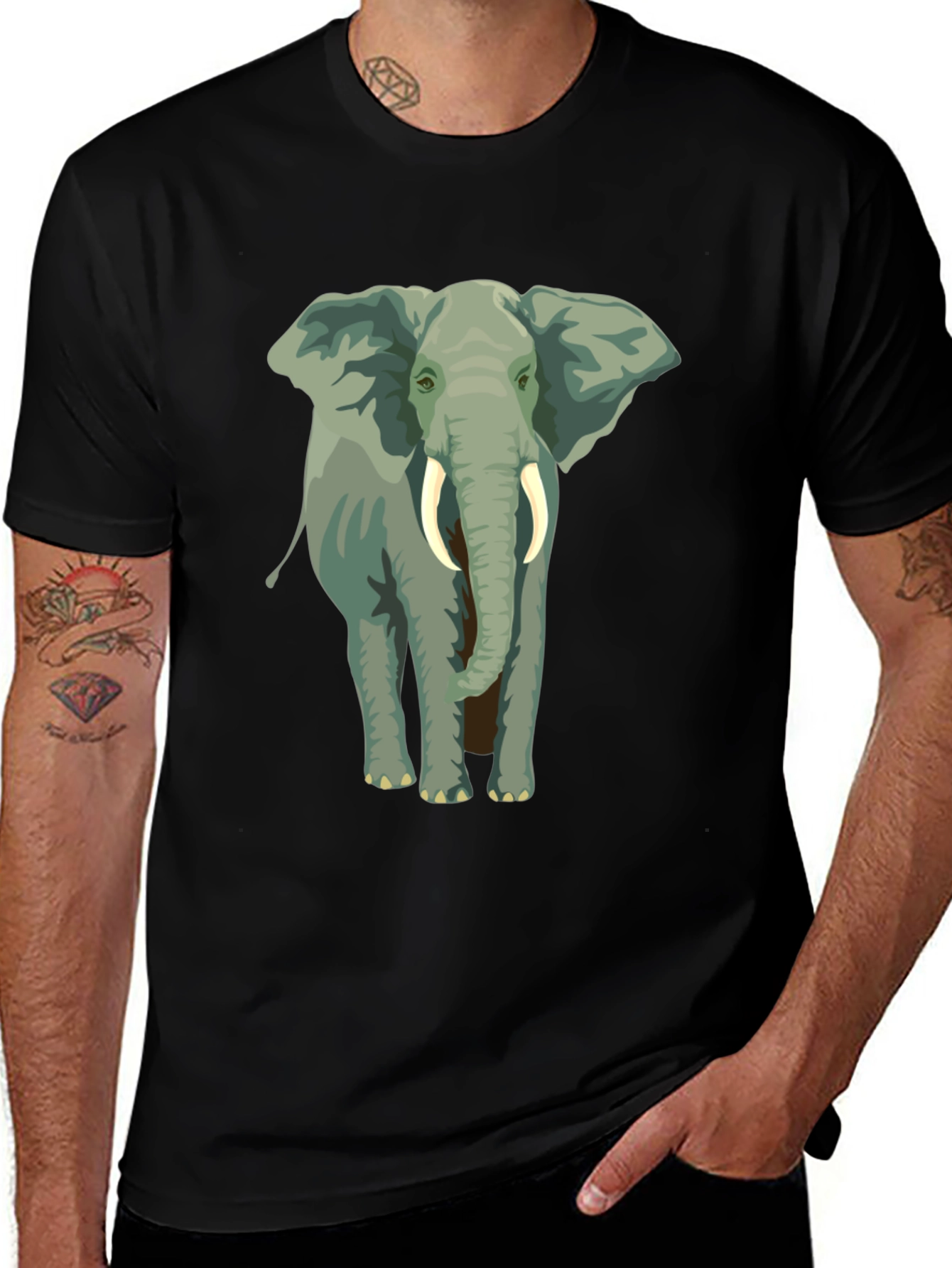 Elephant Graphic Tee - Black Cotton Casual Wear