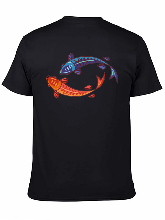 Yin Yang Koi Fish Graphic Tee - Black Unisex T-Shirt
