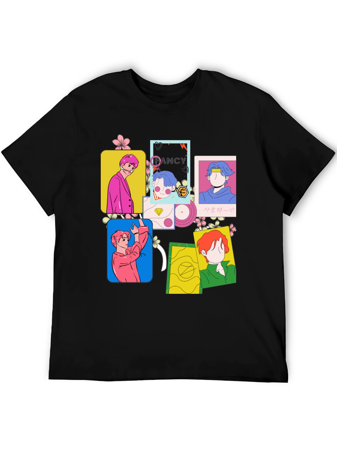 Funky K-Pop Inspired Graphic Print Black T-Shirt