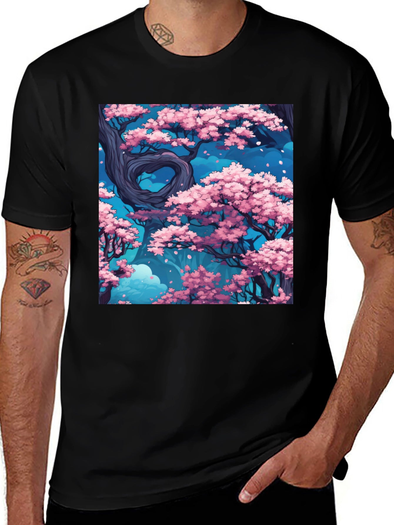 Sakura Tree Graphic Black T-Shirt