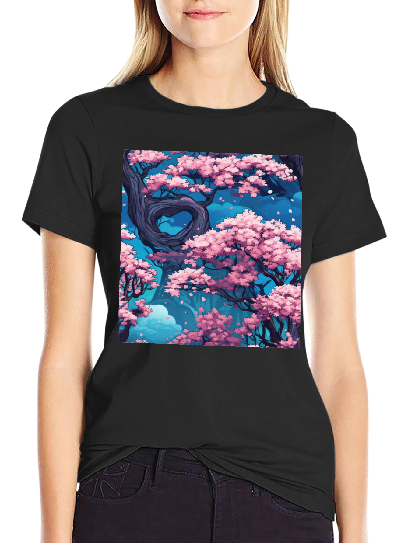 Sakura Tree Graphic Black T-Shirt