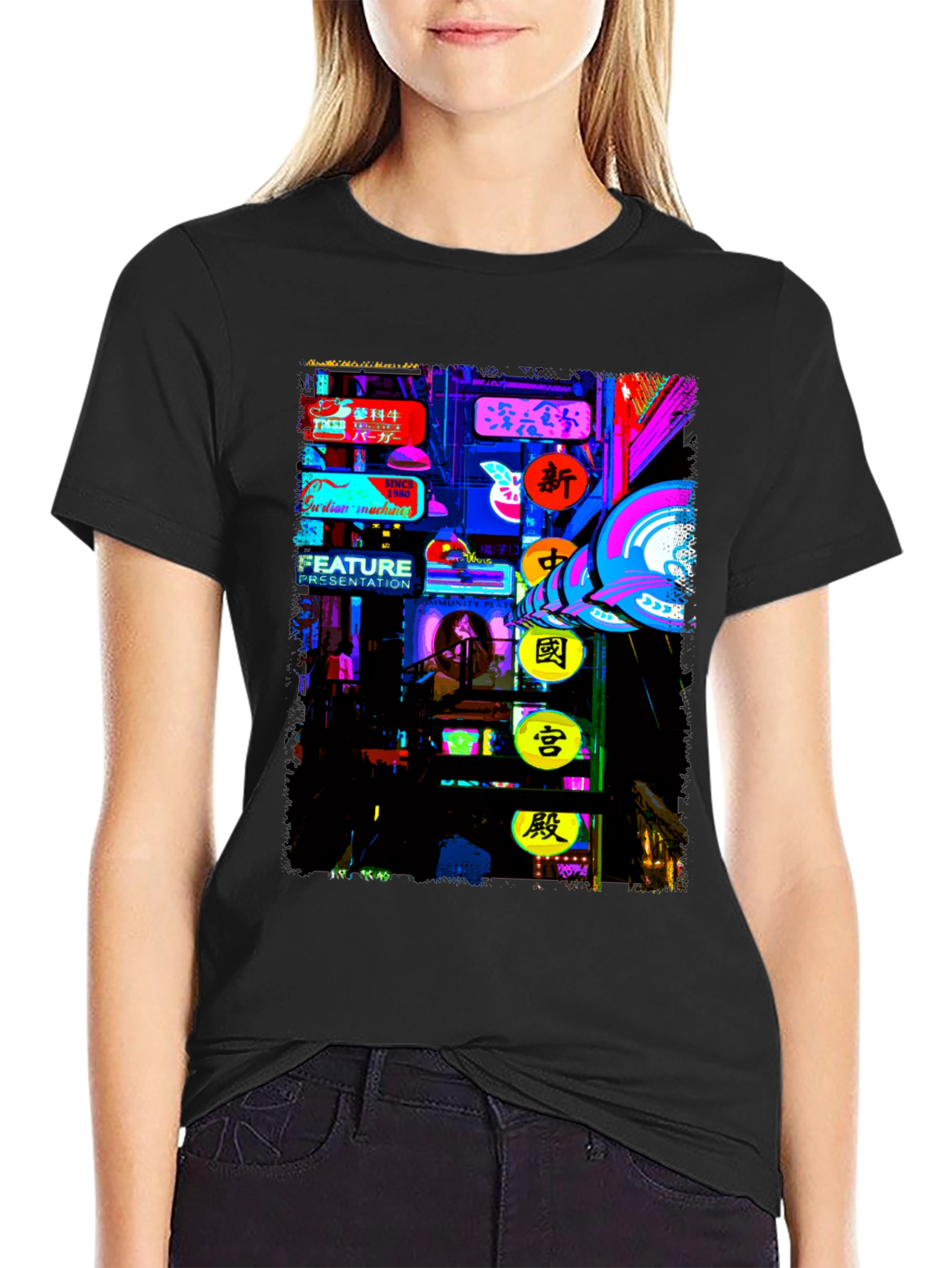 Neon Cityscape Graphic Tee - Modern Style