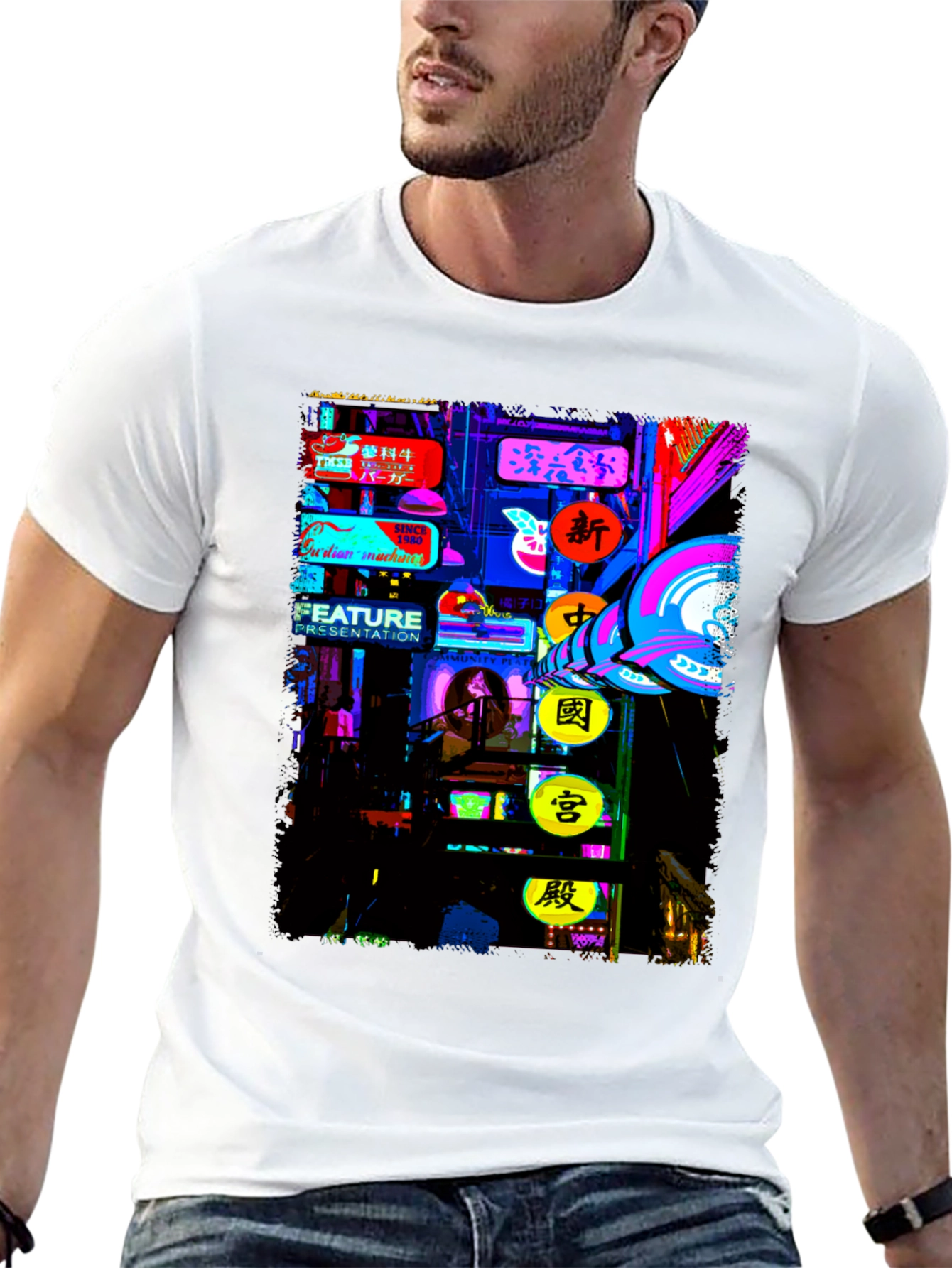 Neon Cityscape Graphic Tee - Modern Style