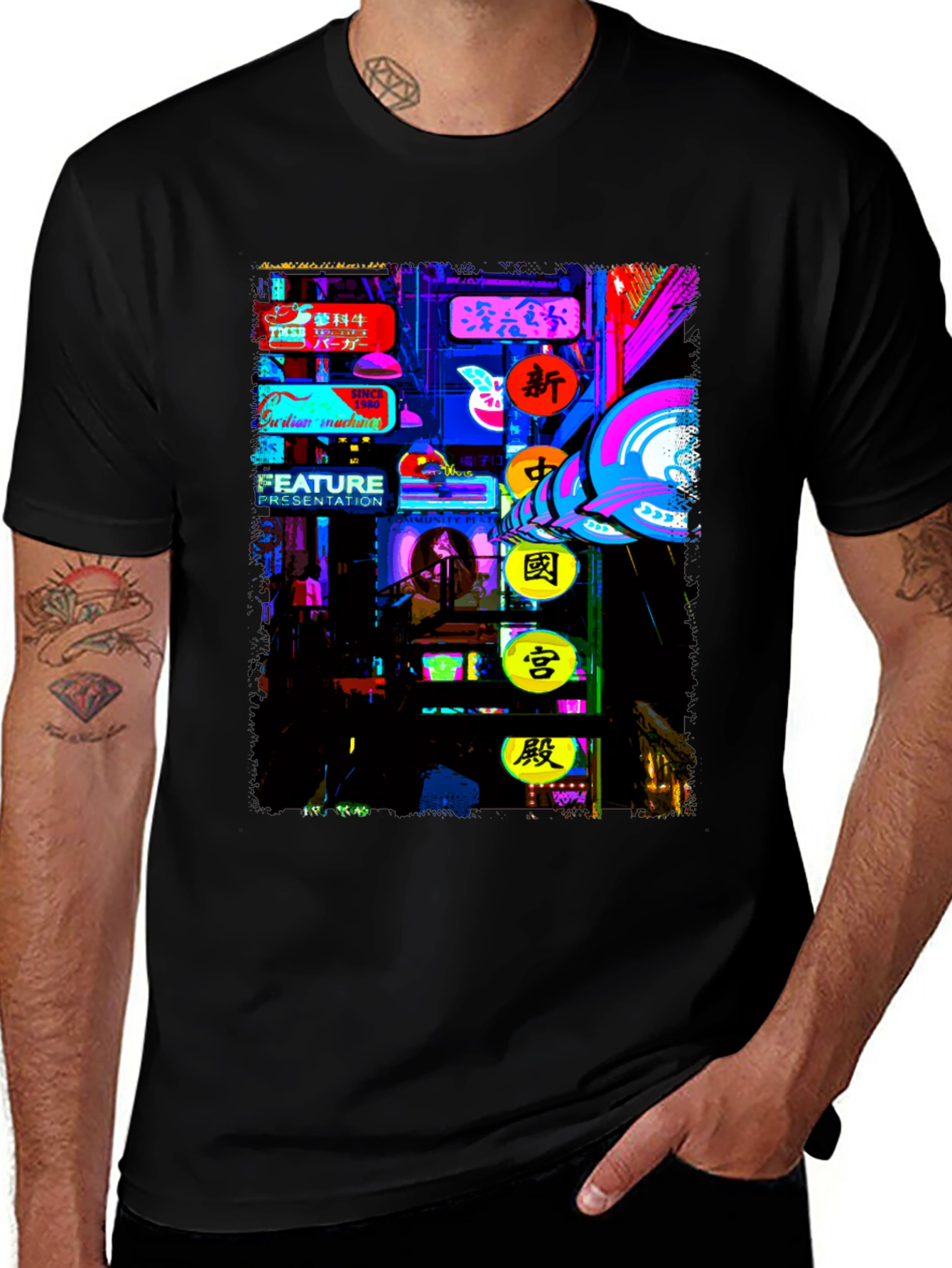 Neon Cityscape Graphic Tee - Modern Style