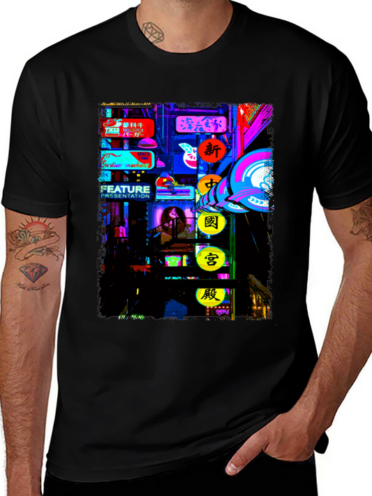 Neon Cityscape Graphic Tee - Modern Style