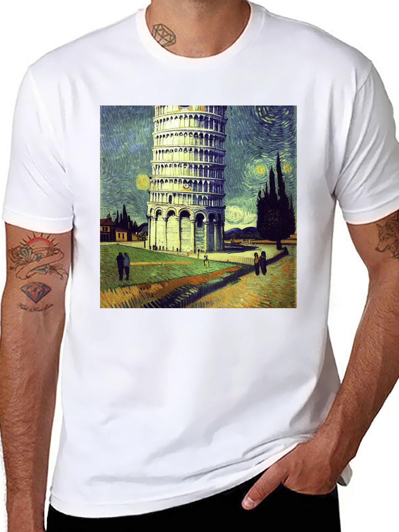 Leaning Tower of Pisa Van Gogh Style T-Shirt