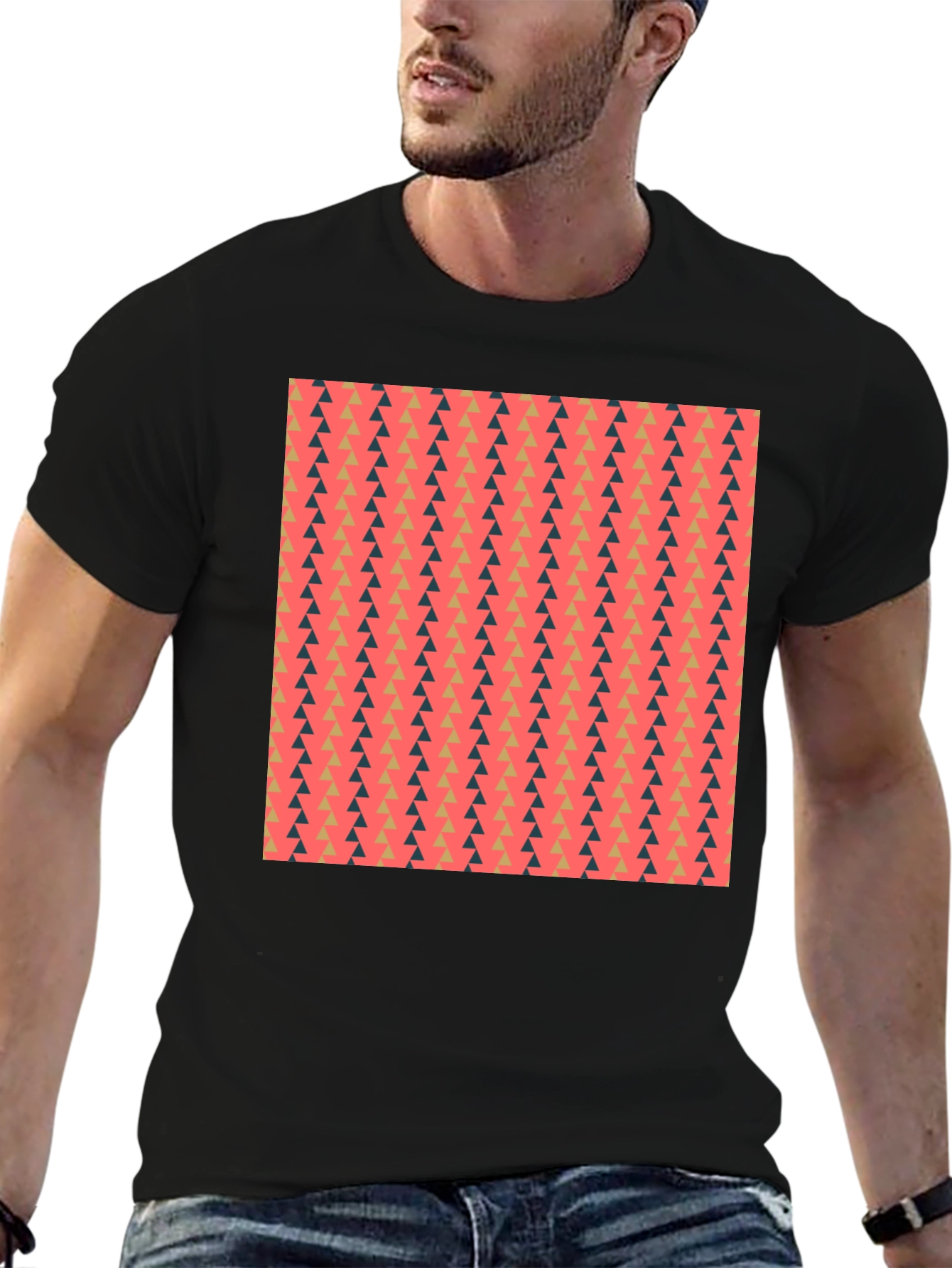 Stylish Triangle Pattern Black T-Shirt