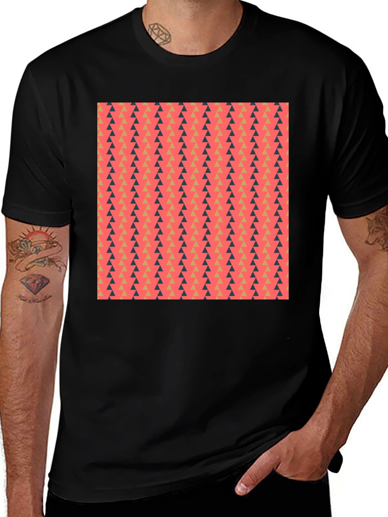 Stylish Triangle Pattern Black T-Shirt