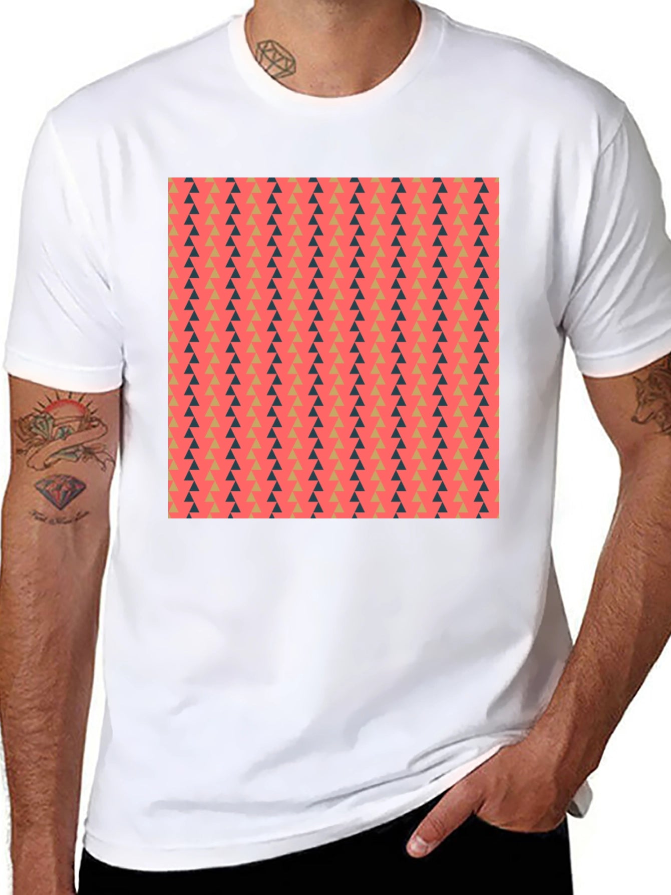 Stylish Triangle Pattern Black T-Shirt