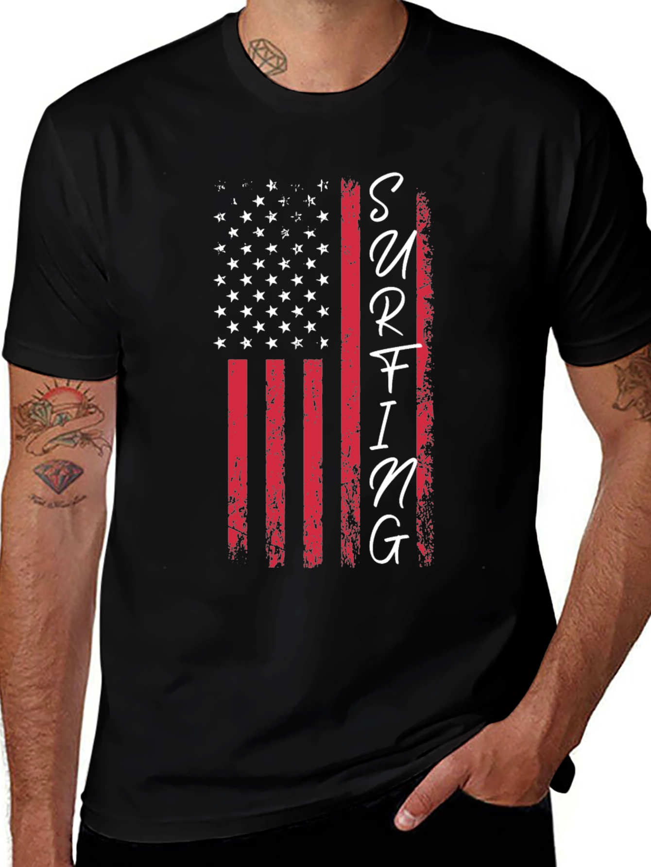 American Flag Surfing Graphic Tee