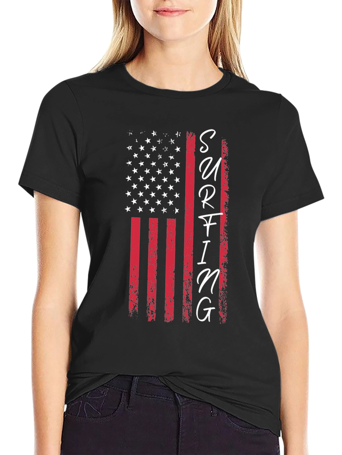 American Flag Surfing Graphic Tee