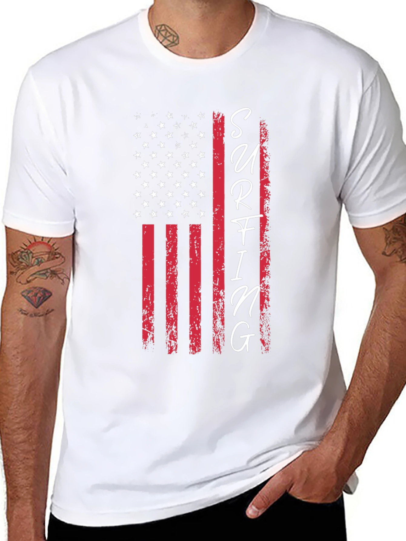 American Flag Surfing Graphic Tee