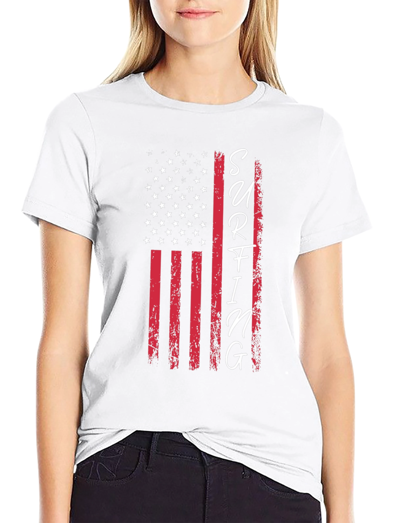 American Flag Surfing Graphic Tee