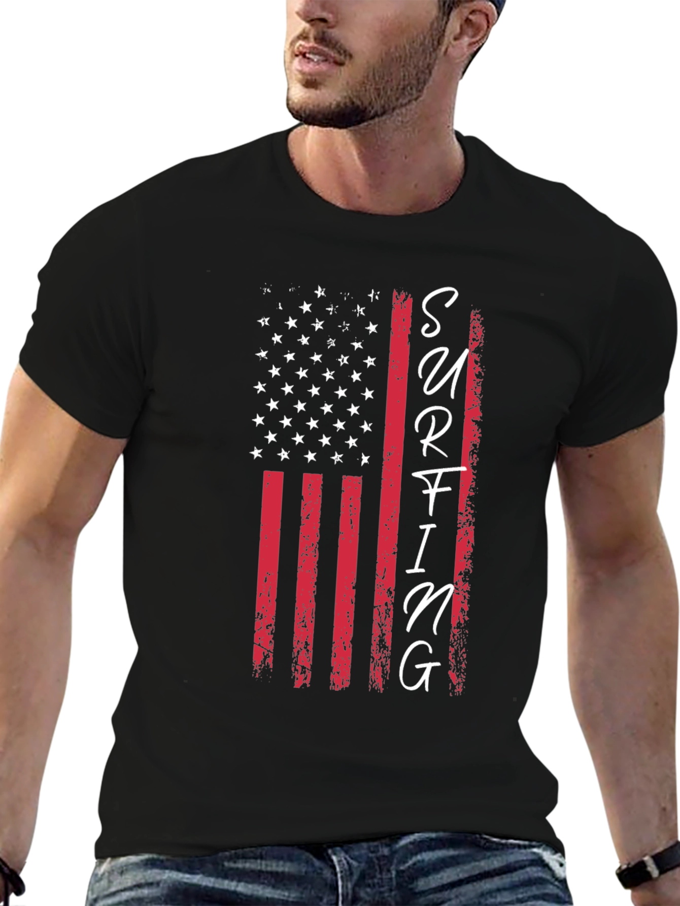 American Flag Surfing Graphic Tee