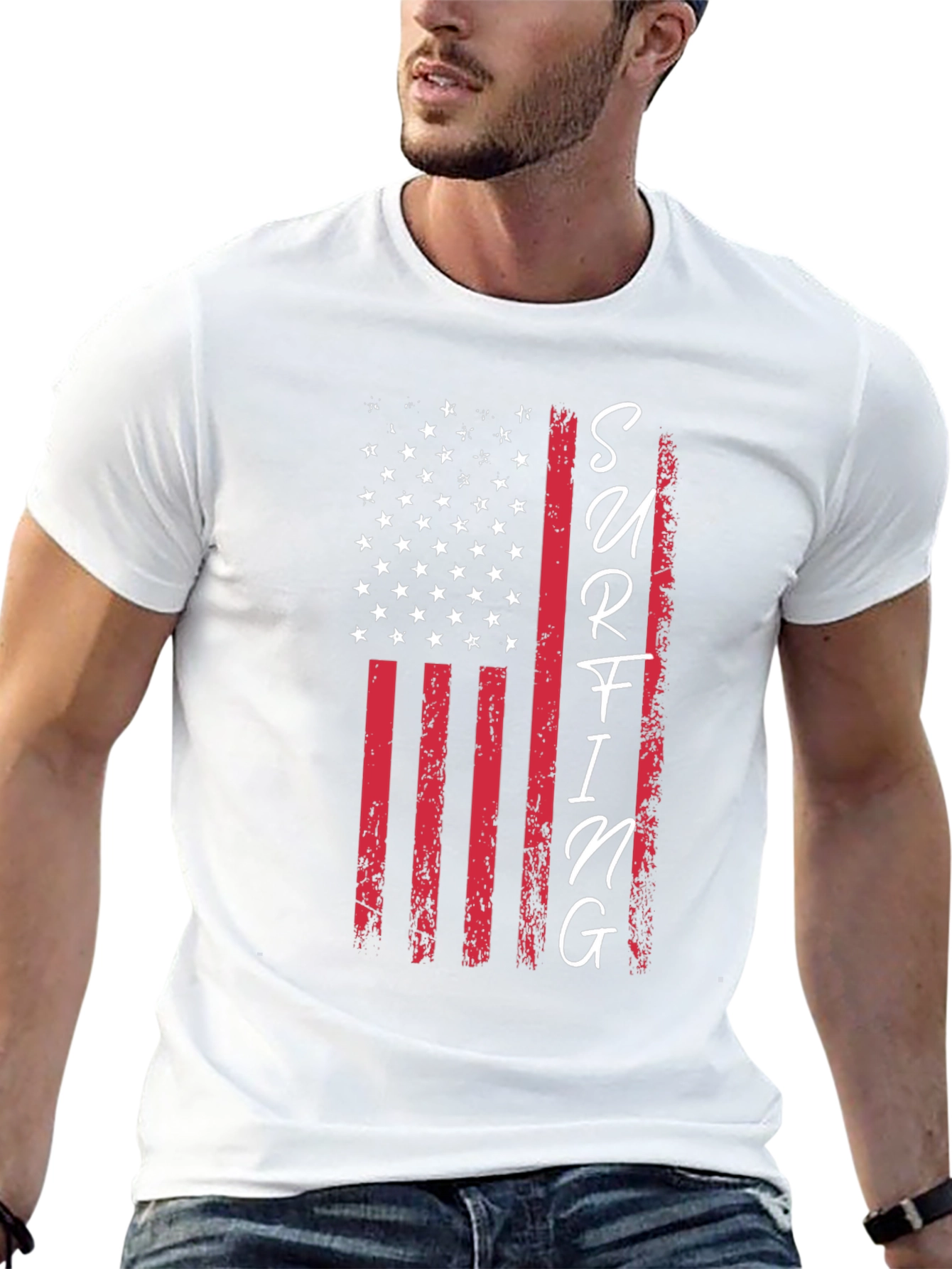 American Flag Surfing Graphic Tee