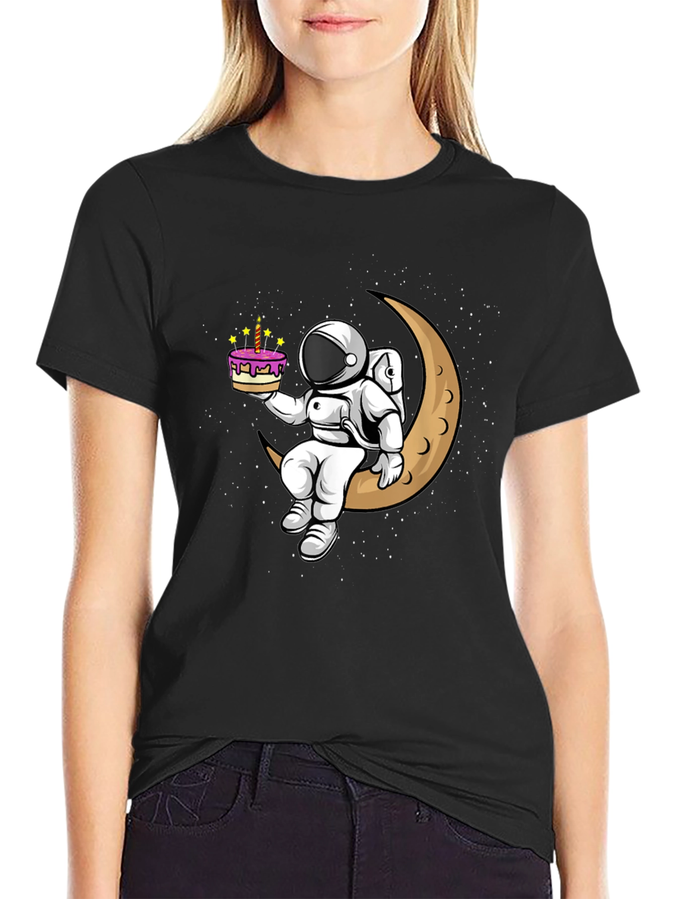 Astronaut on Moon T-Shirt - Birthday Cake Design