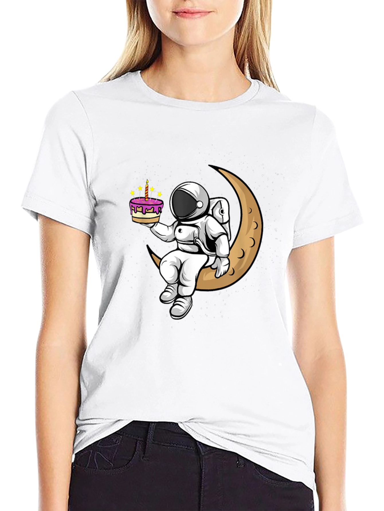 Astronaut on Moon T-Shirt - Birthday Cake Design