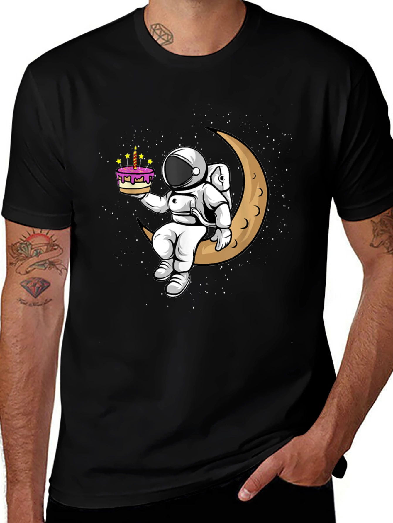 Astronaut on Moon T-Shirt - Birthday Cake Design