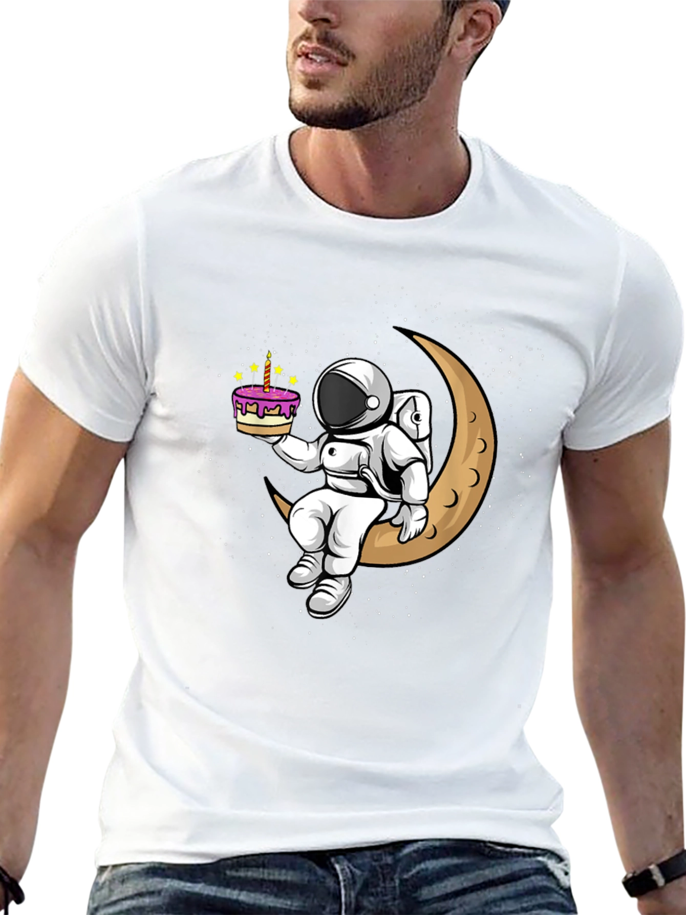 Astronaut on Moon T-Shirt - Birthday Cake Design