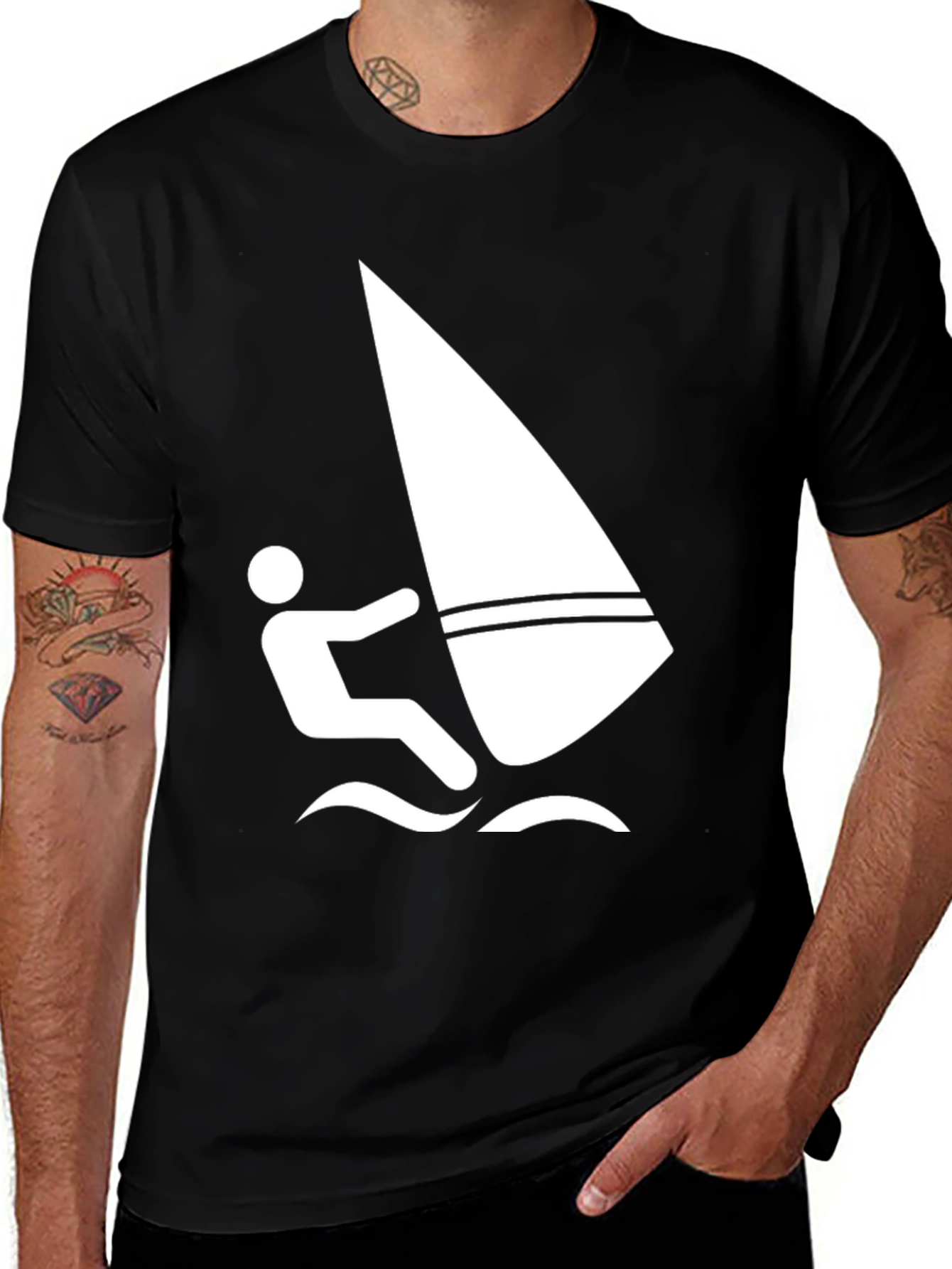 Windsurfing Graphic Tee - Black Cotton T-Shirt