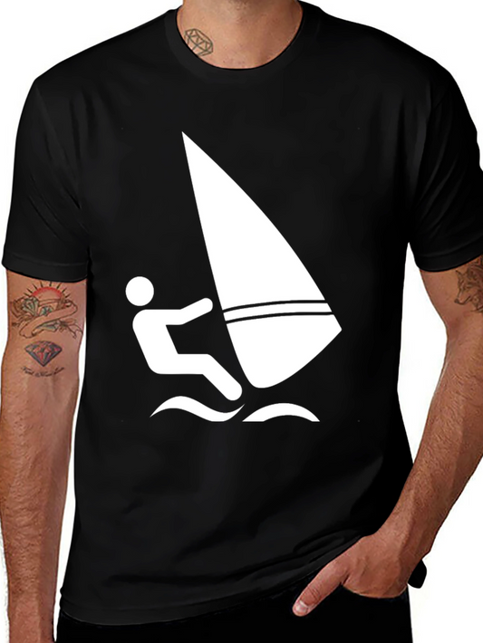 Windsurfing Graphic Tee - Black Cotton T-Shirt