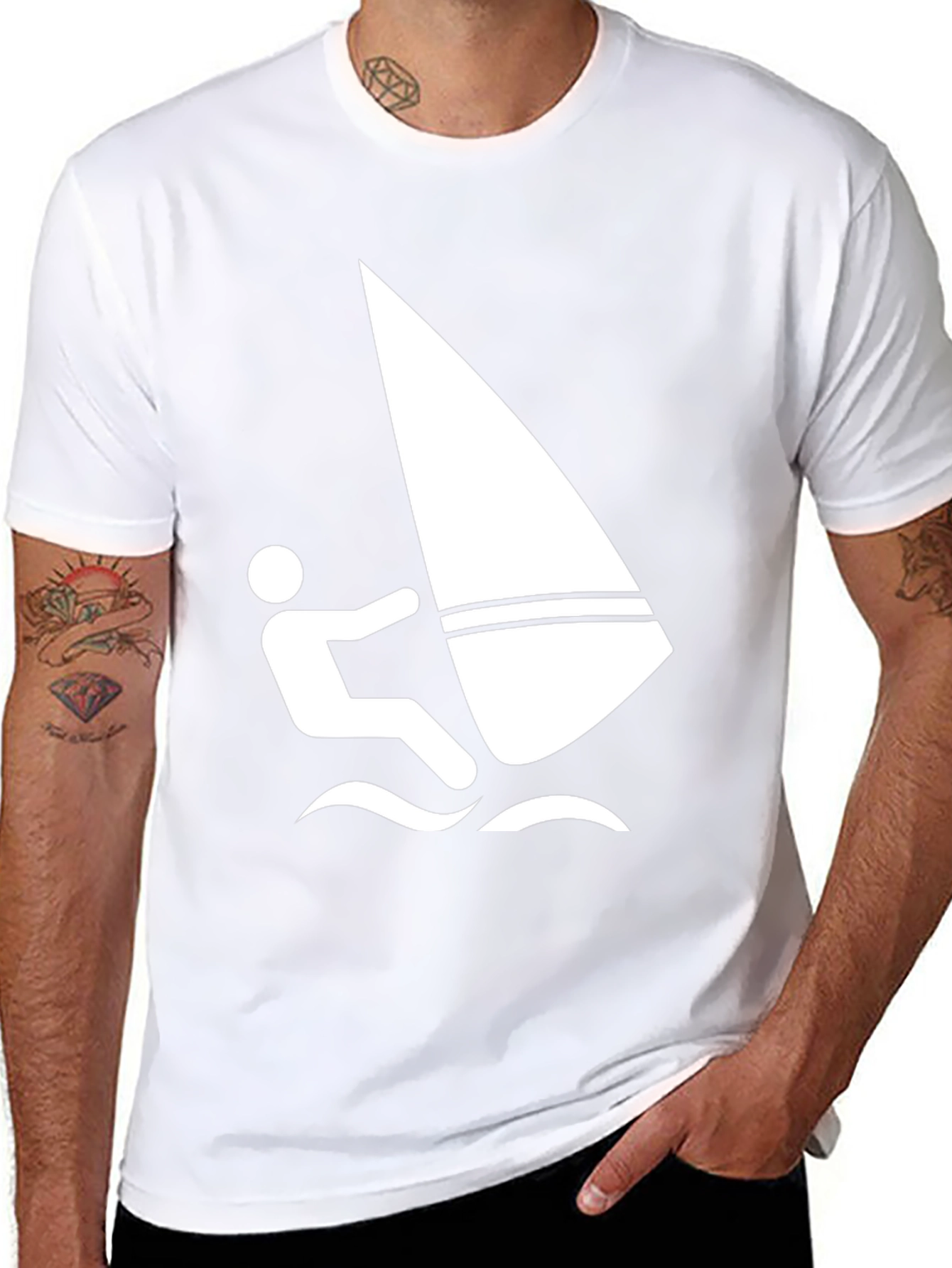 Windsurfing Graphic Tee - Black Cotton T-Shirt